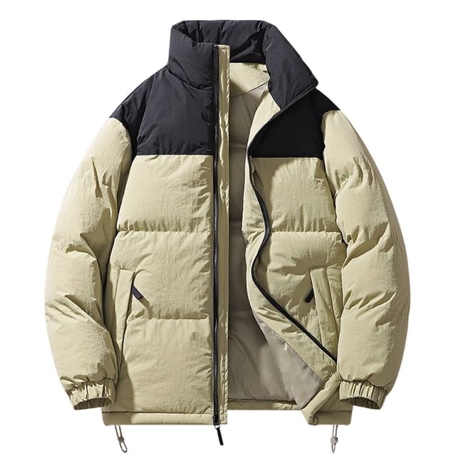 Lovzfmll Men's Color Block Puffer Jacket Stand Collar Heavyweight Quilted Zip Up Army Green, M