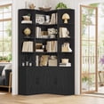 thumbnail image 2 of Hiphuta 74" Tall 6 Tier Corner Bookcase with 4 Doors, 31" Wide Farmhouse Large Corner Bookcase with Curved Edges, L Shaped Bookshelf for Office Living Room, Black, 2 of 6