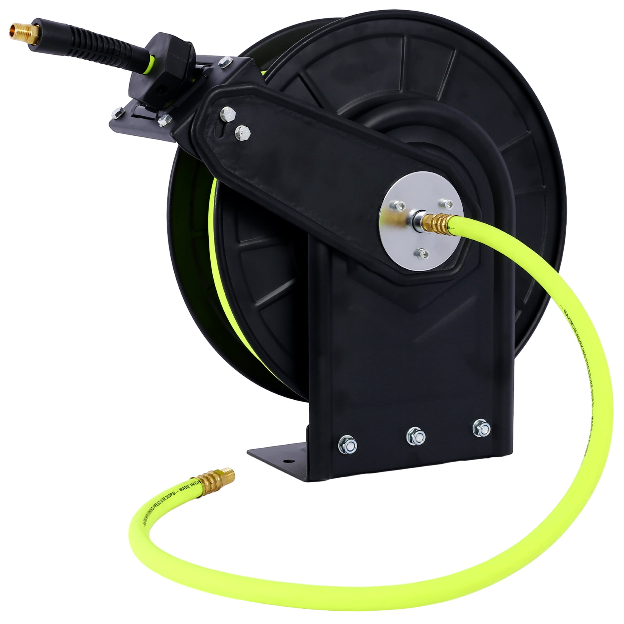 Retractable Air Hose Reel with 3/8 Inch x 50 FT Hybrid Hose, 300 PSI, Heavy Duty Steel Construction, Black