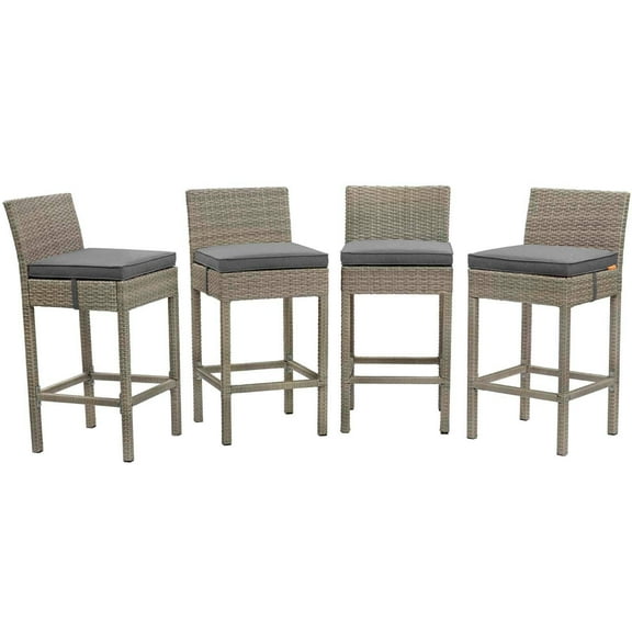 Modway Conduit Outdoor Patio Wicker Rattan Bar Stool Set of 4 in Light Gray Charcoal by Modway