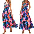 thumbnail image 3 of Vestido Maxi Bohemio de Verano para Mujer, Sin Mangas, Fruncido, con Tirantes Finos, Corte en A, Holgado, para Playa, , Talla XL, 3 of 7