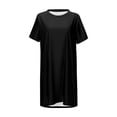 thumbnail image 3 of Vestido informal de verano de color liso para mujer - Vestido de playa holgado de manga corta y cuello redondo con bolsillos - Mezcla transpirable hasta la rodilla, 3 of 4