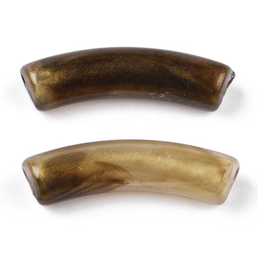 Opaque Acrylic Beads Two Tone Color with Glitter Powder Curved Tube Coconut Brown 32x10x8mm Hole: 1.8mm about 345pcs/500g