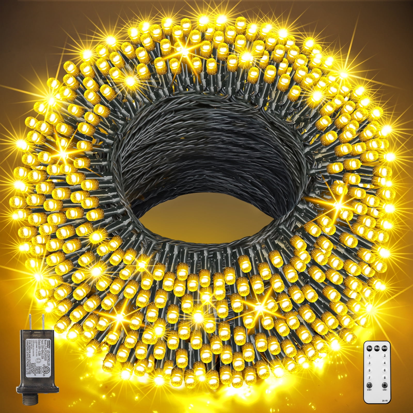 800 LED 262ft Warm White Christmas String Lights (Green Cable, Plug in, 8 Modes)