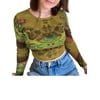 Women Tie Dye Crop Tops Y2K Long Sleeve Crewneck T Shirts Vintage Graphic Blouse Tops