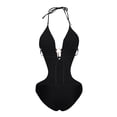 thumbnail image 4 of SHOPESSA Women Sexy Lace Up Printed V Neck Padded Push-up One Piece Bikini Swimwear Bathing Suit Tummy Control Slimming Halter Beach Swimsuit, 4 of 8