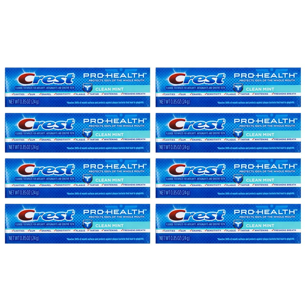 Crest ProHealth, Clean Mint Toothpaste, Travel Size 0.85 oz (24g) Pack of 8