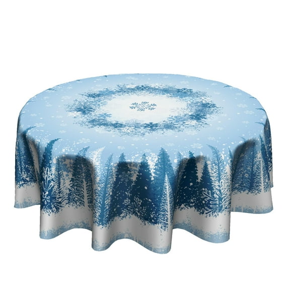 Mantel Granbey 152 cm Redondo con Copos de Nieve Azul y Blanco para Invierno