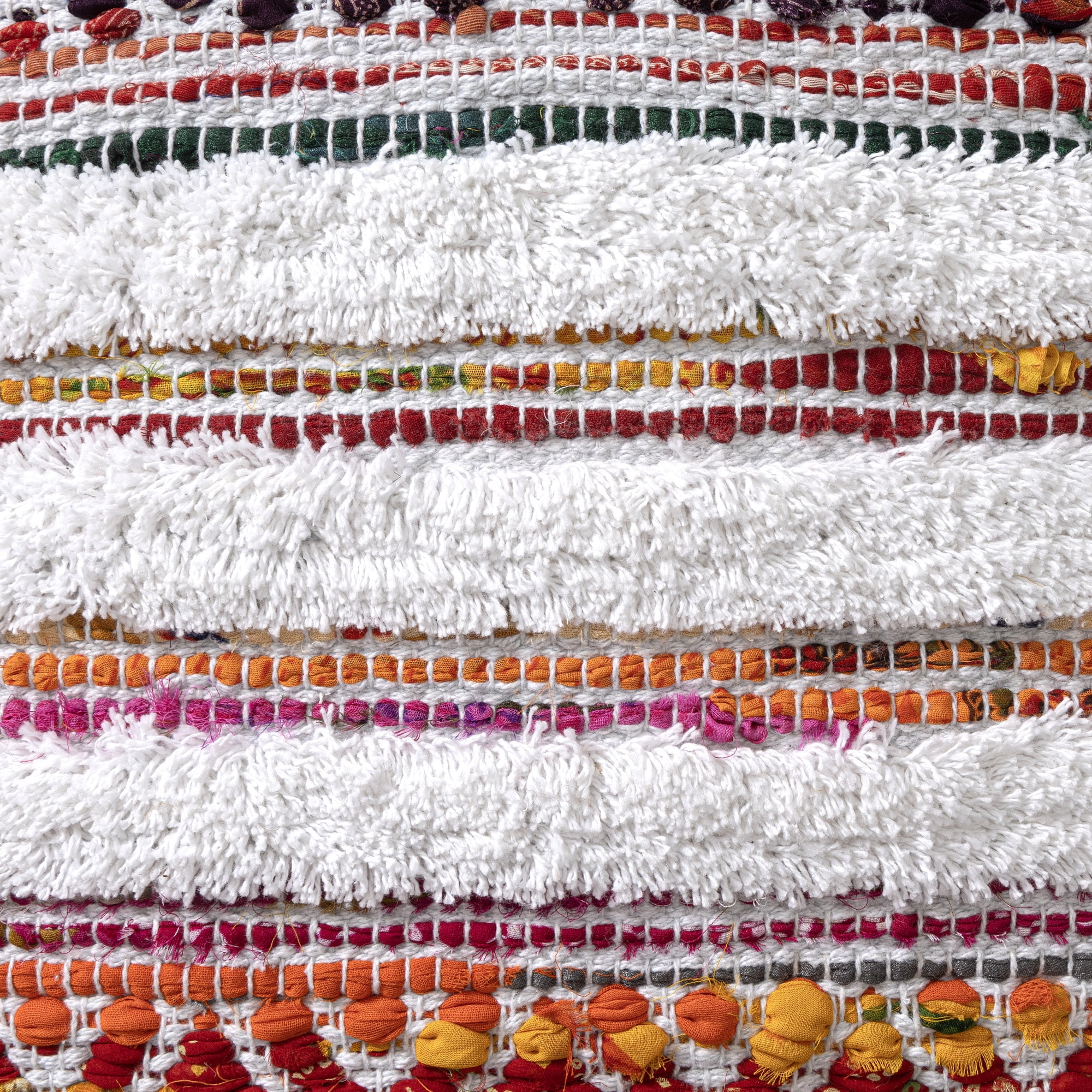 Ox Bay Roma Chindi/White Chevron Striped Medium Square Indoor Pouf Ottoman, 18" H x 18" W