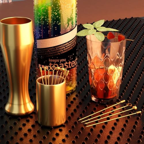 12-Piece Reusable Stainless Steel Cocktail Picks Set with Holder - 304 Grade Garnish Skewers for Olives, Fruit, Appetizers, Bloody Mary, and Martinis
