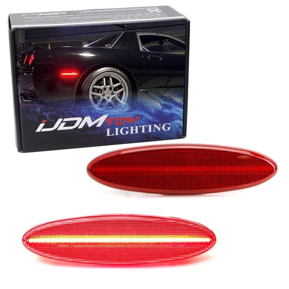 OE-Spec Red Lens Full LED Strip Rear Side Marker Light Kit For 1999-2004 Chevy C5 Corvette, Powered by 50-SMD LED, Replace OEM Sidemarker Lamps