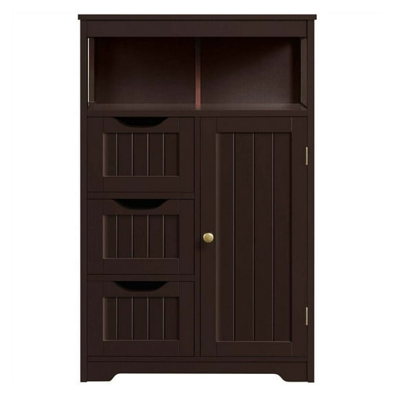 AetherLove Bathroom Floor Cabinet, Wooden Free-Standing Storage Organizer with 1 Door and 3 Drawers, Bathroom Storage Cabinet for Living Room/Kitchen/Hallway/Home Office,Espresso