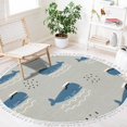 thumbnail image 1 of Ocean Beach Area Rugs Cute Whale ScandinavianMarine Animal Round Boho Area Rug Linen Carpet Playmat Washable Hallway Runner Mat for Nursery Kid Room Bedroom Decoration Children Gift 4ft, 1 of 5