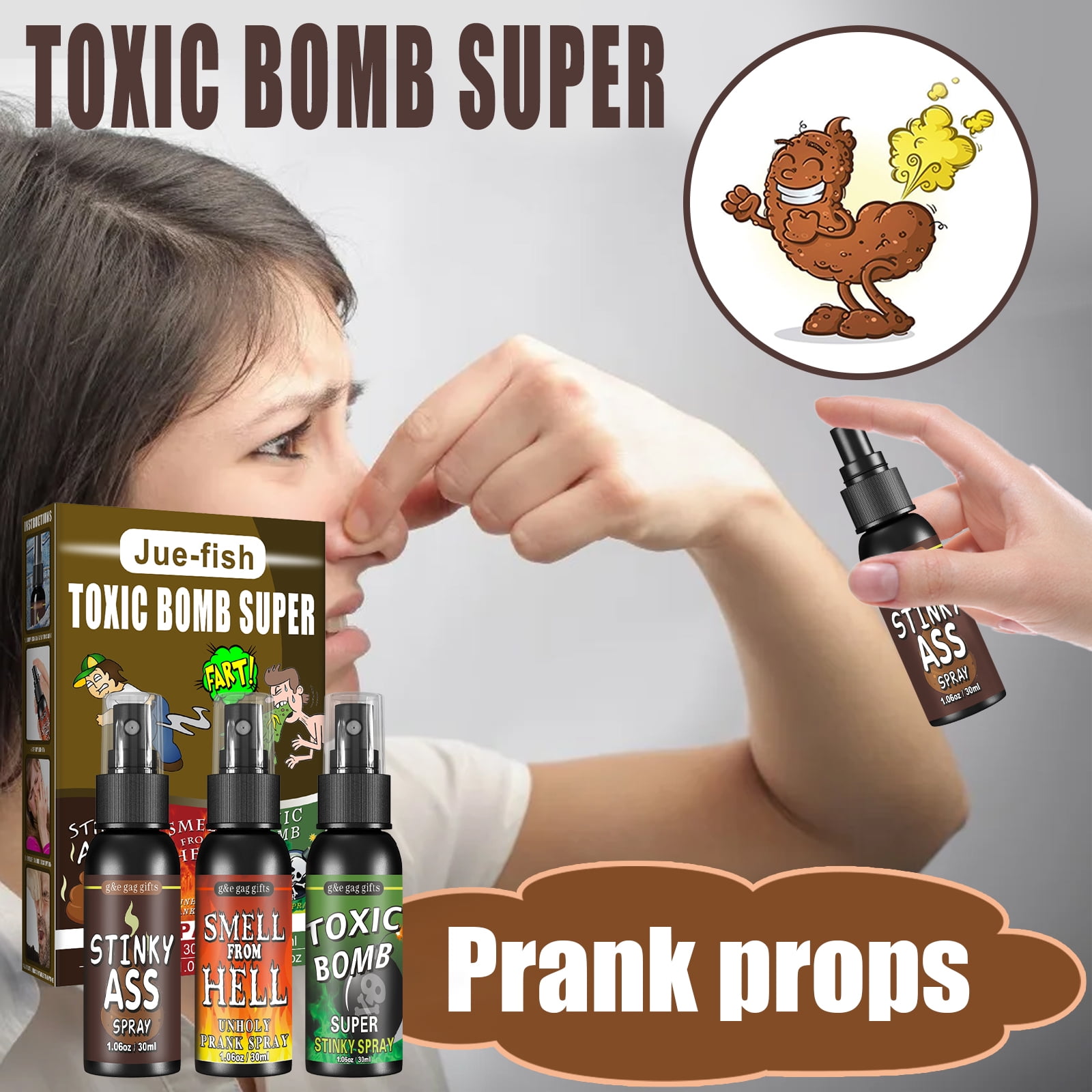 MIX SET OF 3 DIFFERENT Liquid Ass Fart Bomb Stink Spray GaG Joke Prank  694394190654