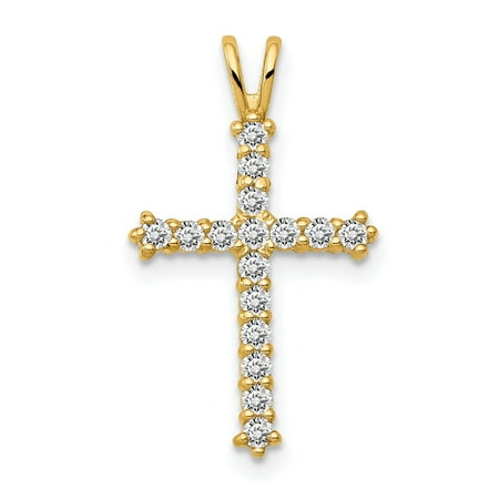 - 14k Yellow Gold Cubic Zirconia Cz Cross Religious Necklace Chain Slide Pendant Charm Gifts For Women For Her