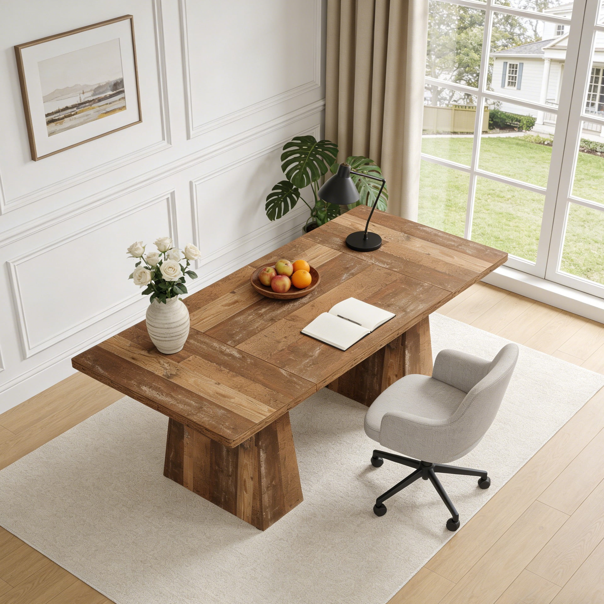Fnova 63" Home Office Computer Desk, Brownish-Yellow Modern Executive Desk, Writing Desk, Easy to Assemble