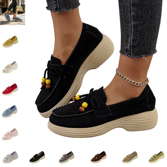 YOUYEDIAN Loafers for Women Round Toe Versatile Platform Comfy Lace-up Deco Fashion Flats Casual Slip On Soft Walking Shoes