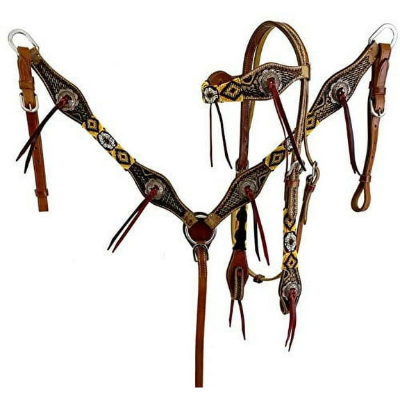 Showman Leather Headstall & Breast Collar Set w/ Southwest Beaded Design