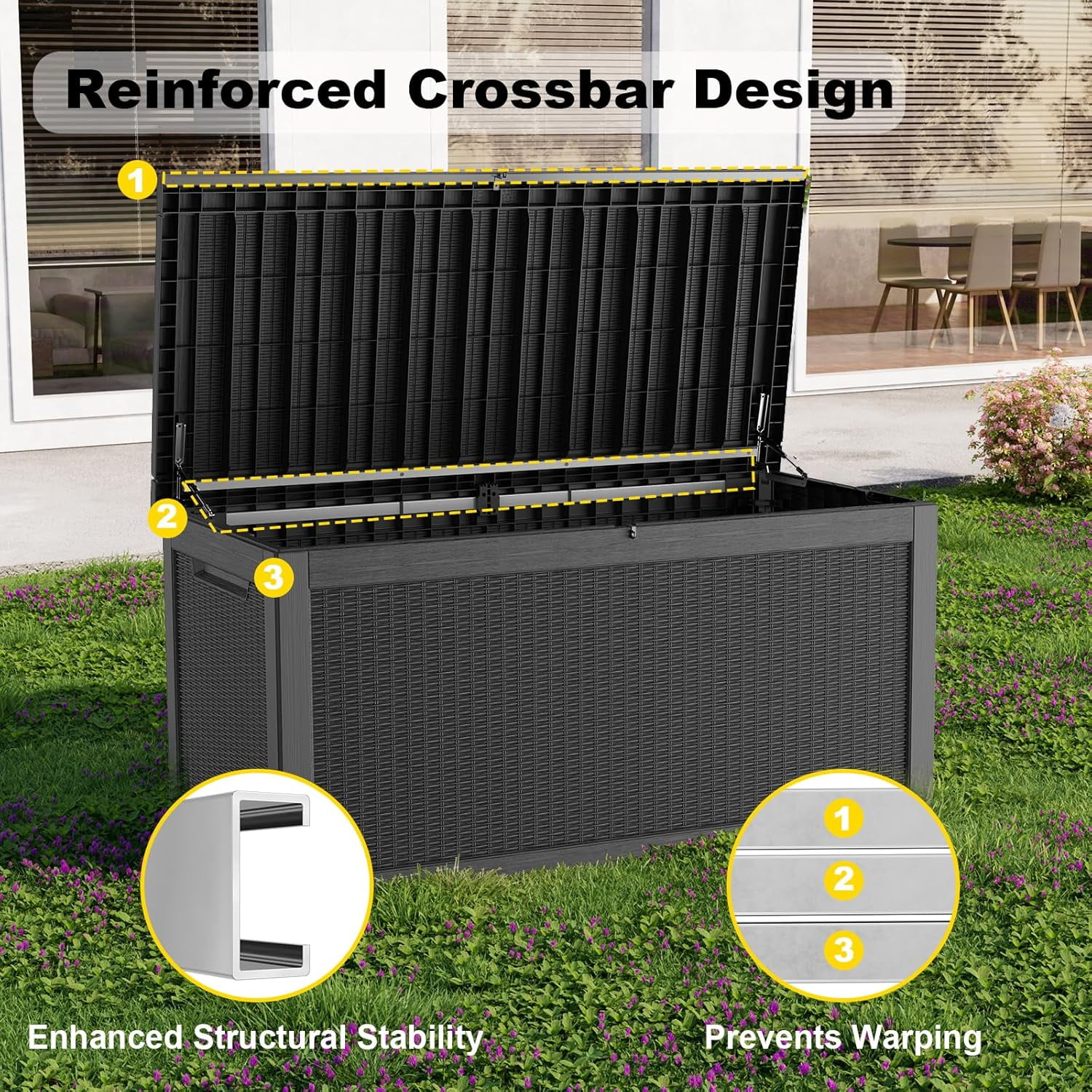 EASY UP 260gallon outdoor resin storage deck box, weather-resistant and lockable, suitable for storing tools, clothing, and packages; ideal for garages, gardens, and bedrooms (black)Father's Day Gift