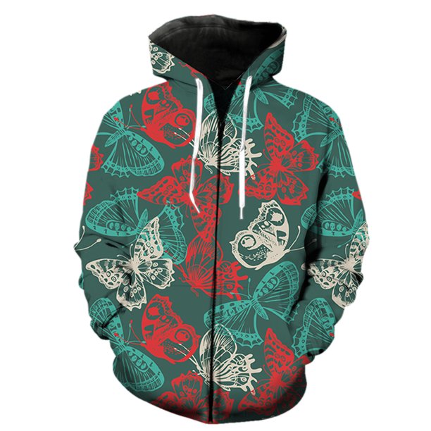 Sudadera con capucha y cremallera para hombre, diseño de mariposa de dibujos animados, unisex, divertida, con capucha, estilo hip hop, Harajuku, con estampado 3D, genial, para primavera y gran tamaño.