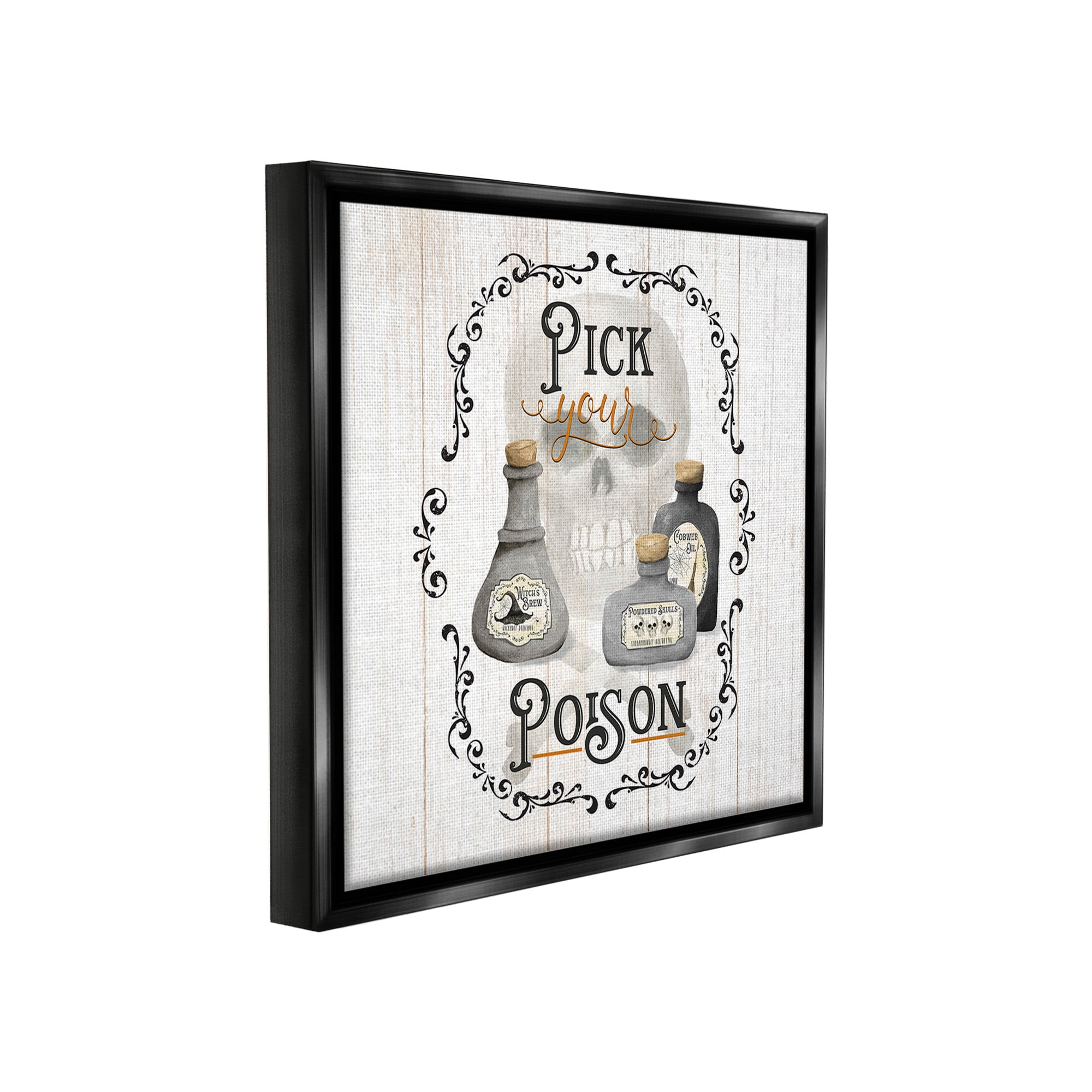 Stupell Industries Halloween Poison Jars Holiday Painting Black Floater Framed Canvas Art Print Wall Art, 25 x 25