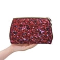 thumbnail image 4 of Naloa Red Glitter Leather Makeup Bag for Purse Travel, Portable Small Cosmetic Organizer for Women and Girls, Make up Bag with Zipper, 4 of 8
