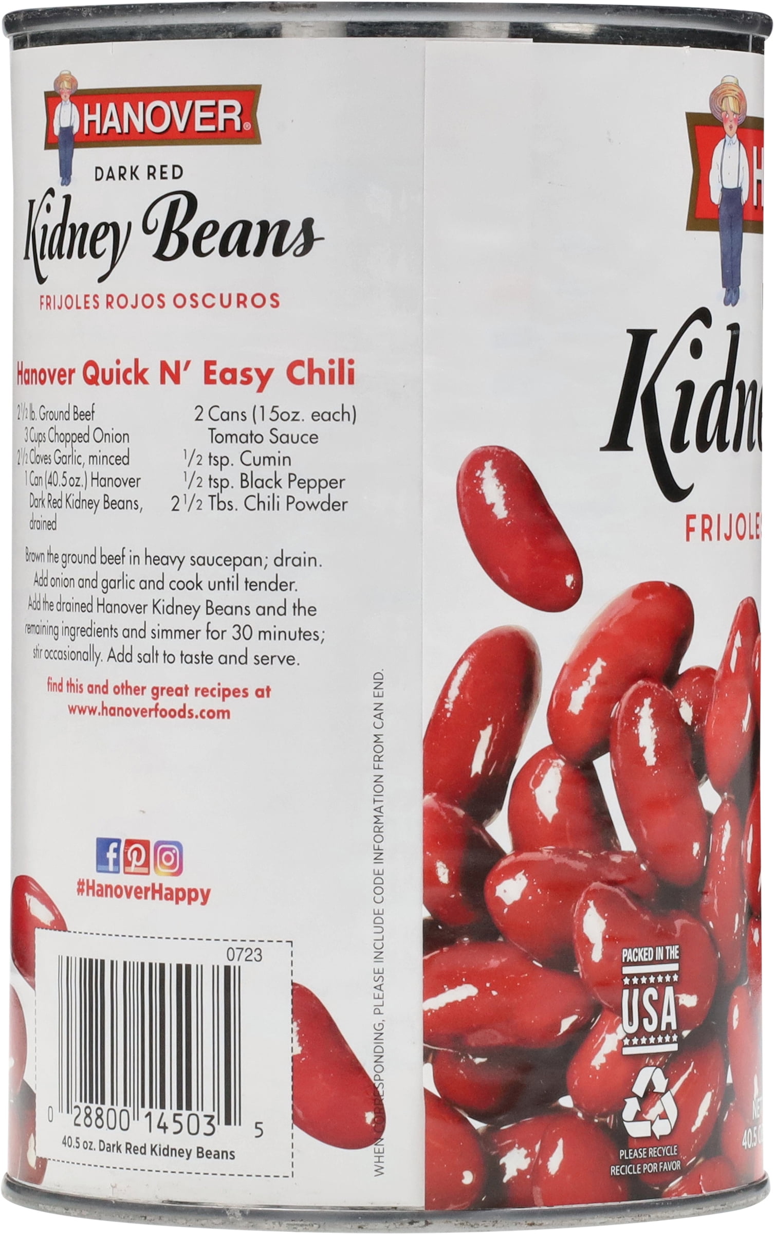 (4 pack) Hanover Redskin Kidney Beans Dark Red, 40.5 oz Can – Family-Size Seasoned Beans for Chili, Rice, and Sides