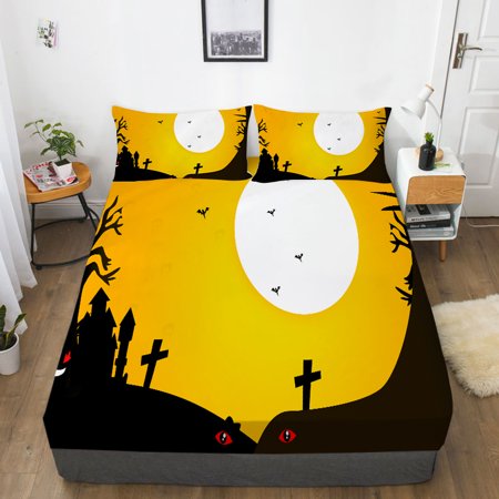Milsleep Bedding Sheets Polyester Fitted Cover Home Textiles Halloween Decoration Painting,Queen (60"x80")