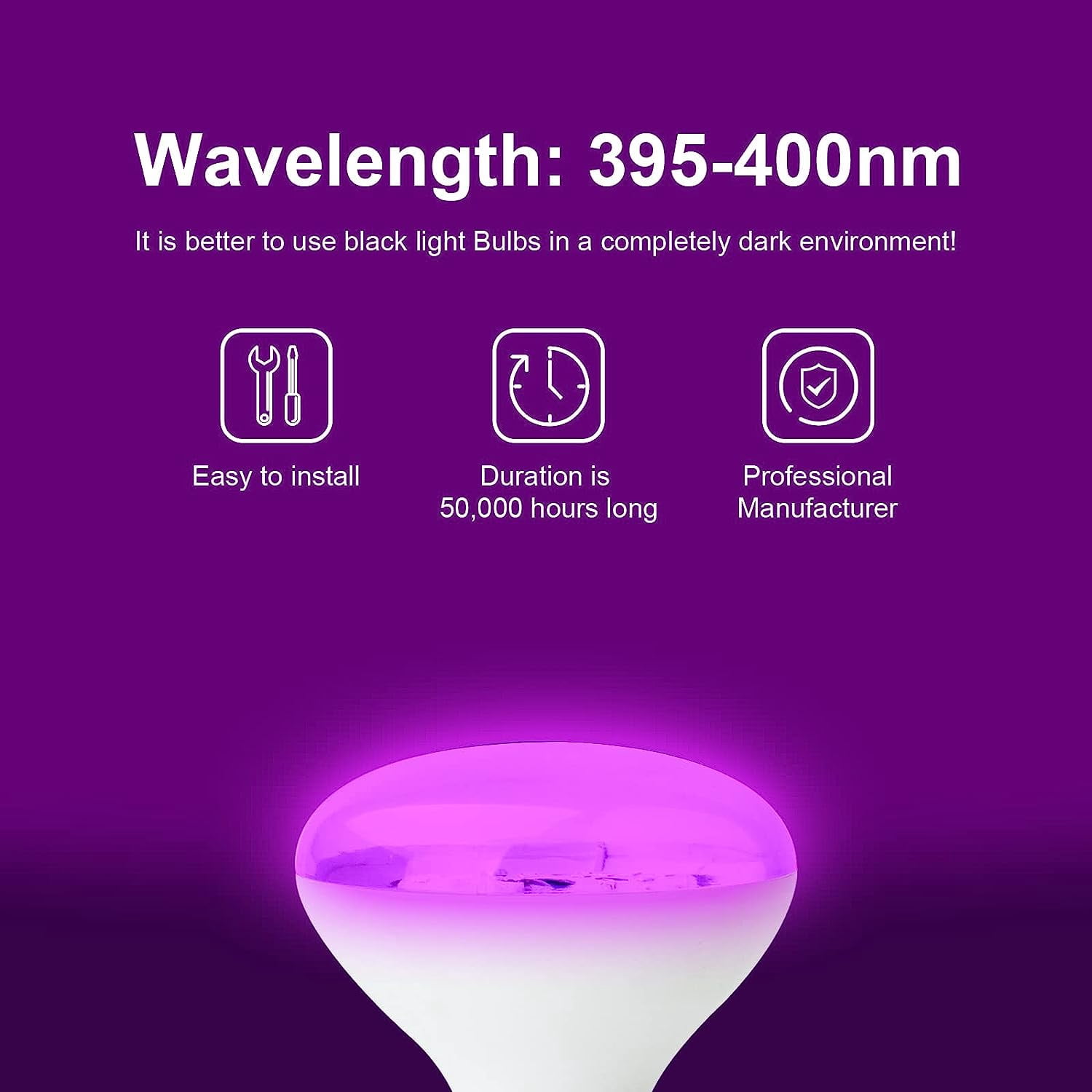 Ouside UV Black Light Bulb,E27/E26 UV Bulb 15W Light Bulbs,395-400nm Black Light Lamp UV-a Blacklight Bulb Purple Light Lighting