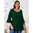 thumbnail image 6 of SHOWMALL Women's Plus Size Tops Bell-Sleeve Ultimate Tee Shirt Dark Green 1X Scoop Neck Casual Tunic Tops 3/4 Sleeves Basic Tunic Tops, 6 of 7