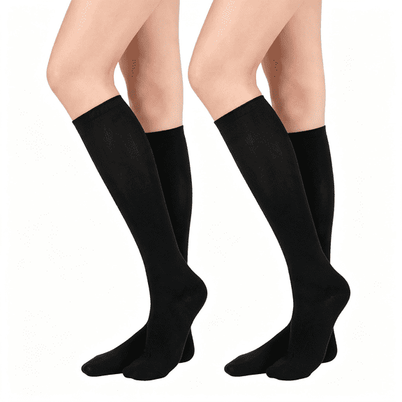 TELOLY 2 Pack Knee High Long Socks for Women-Soft Thin Tall Tube Socks for Daily/Sports/School Black Tube Socks