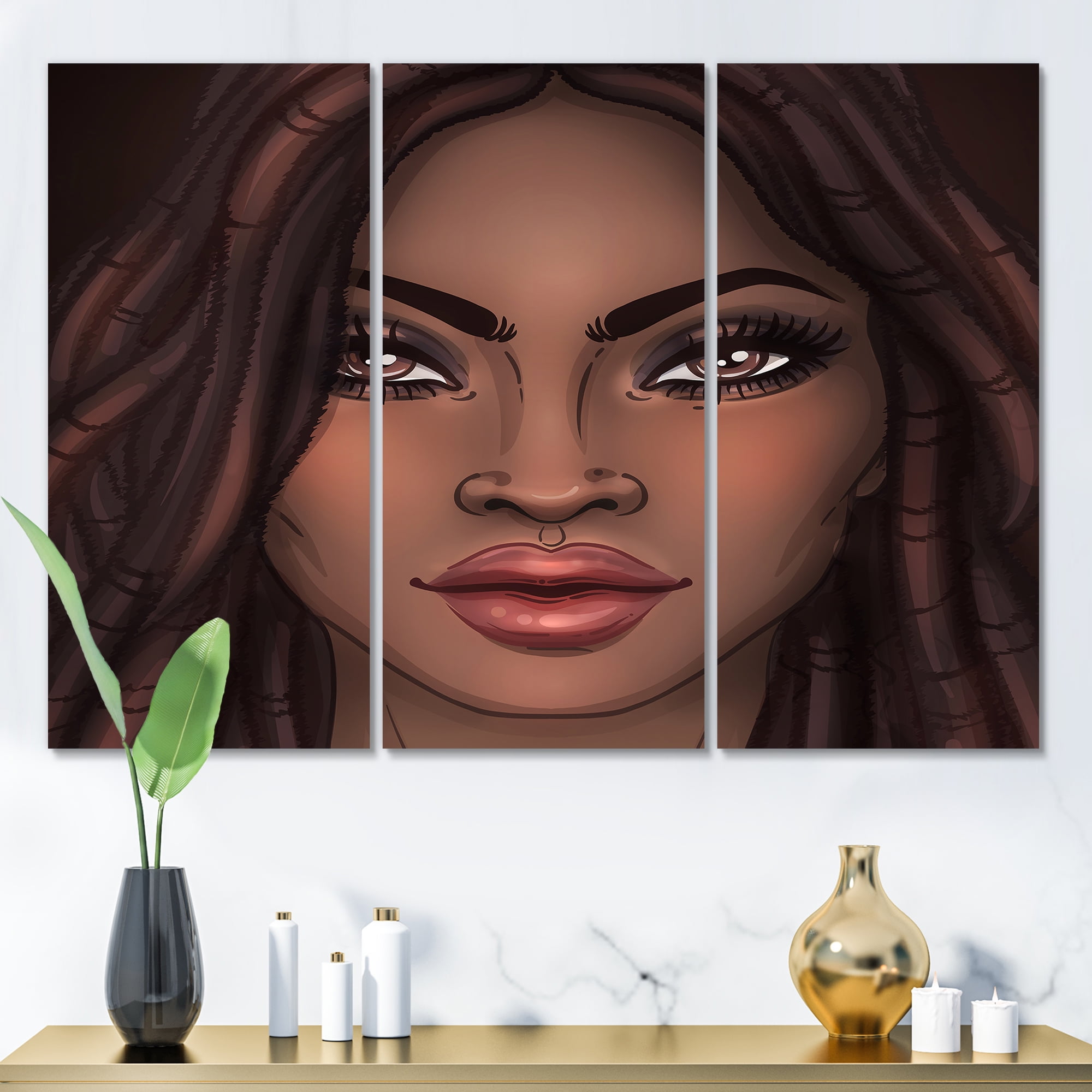 Designart ' Portrait of Afro American Woman I ' Modern Canvas Wall Art Print