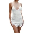 thumbnail image 2 of Womens Sexy Floral Crochet Lace Mini Dress Spaghetti Straps Backless V Neck Sling Dress Clubwear, 2 of 6