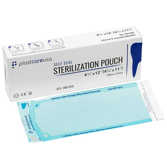 1000 4.25" x 12" Self-Sterilization Autoclave Pouches for Cleaning Tools, Sterilizer Bags for Tattoo, Dental Pouch for Dentist Tools, Paper/Blue Film (5 Boxes)