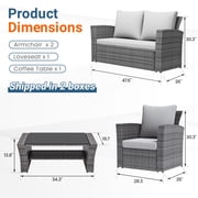 Superjoe 4 Piece Outdoor Patio Furniture Set Rattan Sectional Conversation Set, 4 Cushioned Seats, Gray, 4