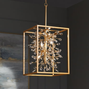 Possini Euro Design Light Brass Gold Pendant Chandelier 15 1/4" Wide Modern Clear Crystal 4-Light Fixture for Dining Room House