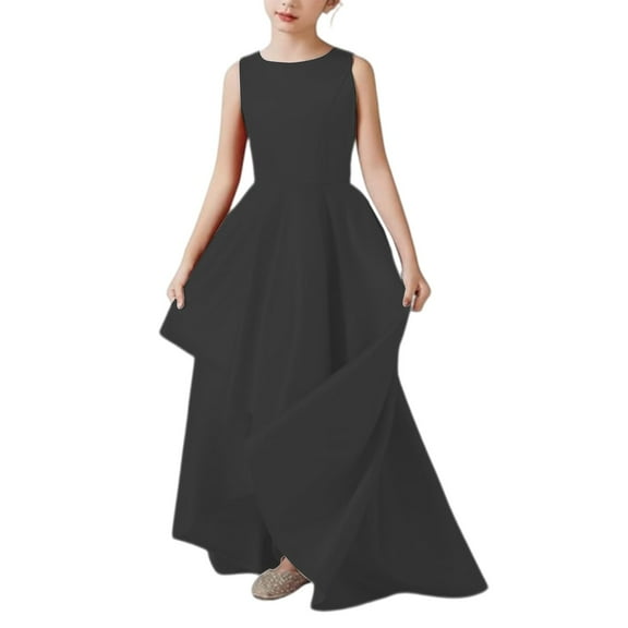 EnJoCho Girls Flared A-Line Dress Sleeveless Solid Color Casual Par𝗍y Dress for Kids Twirl Long Dress Age 4-12 Years Tight Fitting Stretc𝗁y Daily Wear