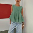 thumbnail image 2 of FRSASU Womens Summer Pleated Peplum Sleeveless Blouse Tank Tops Solid Round Neck Shirt Green S(S), 2 of 5