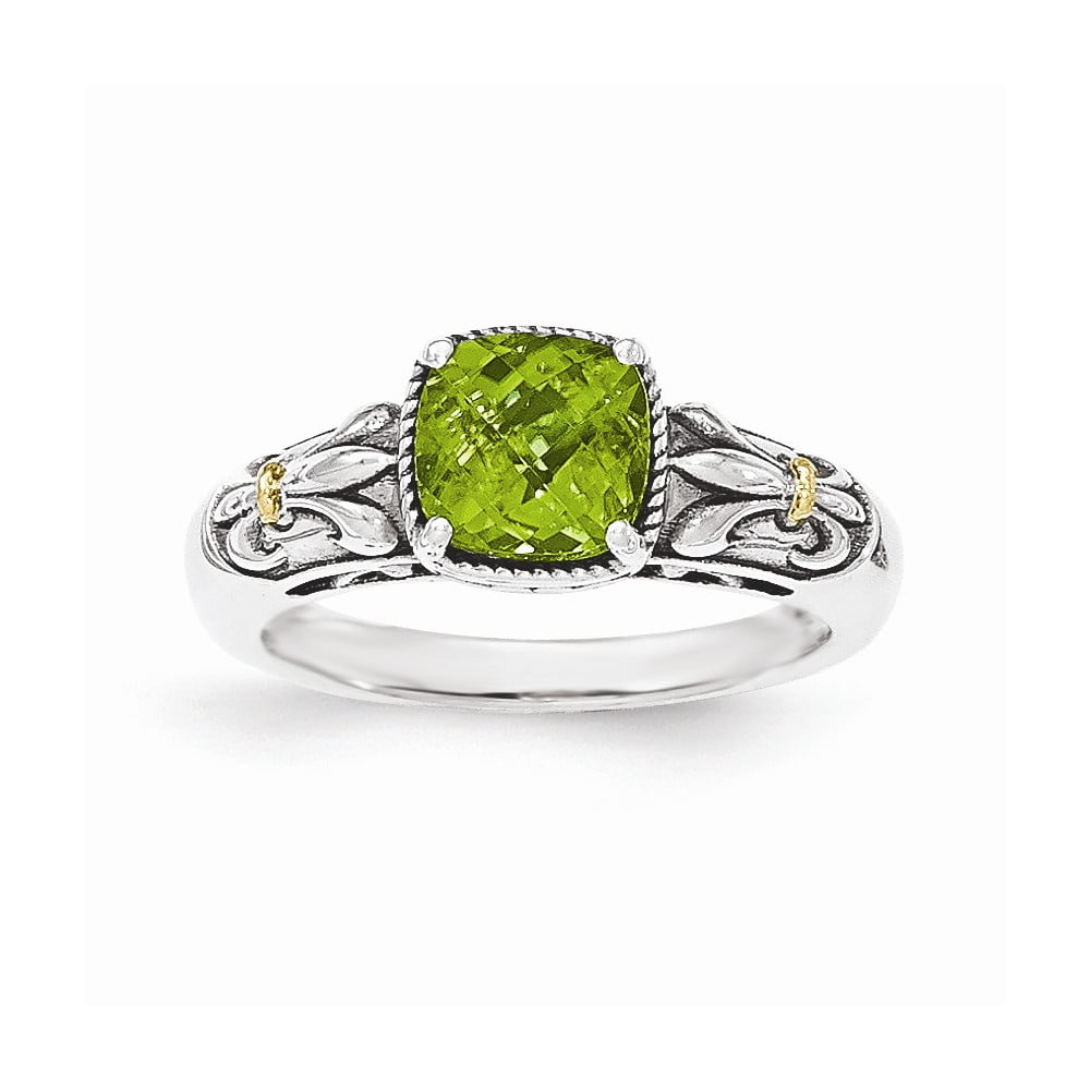 14K Gold and Sterling Silver with Peridot Ring Size-6 by