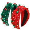 thumbnail image 1 of Kovewon 2 diademas anudadas de Navidad para mujeres y niñas, diadema de diamantes de imitación de perlas rojas y verdes con cristal de joya, regalos navideños de invierno para mujeres, 1 of 5