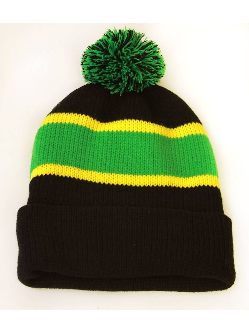 Winter Striped Beanie with Pom - Green 
