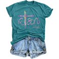 thumbnail image 1 of Camiseta HQP He is Risen Easter para mujer, color cian, 1 of 7