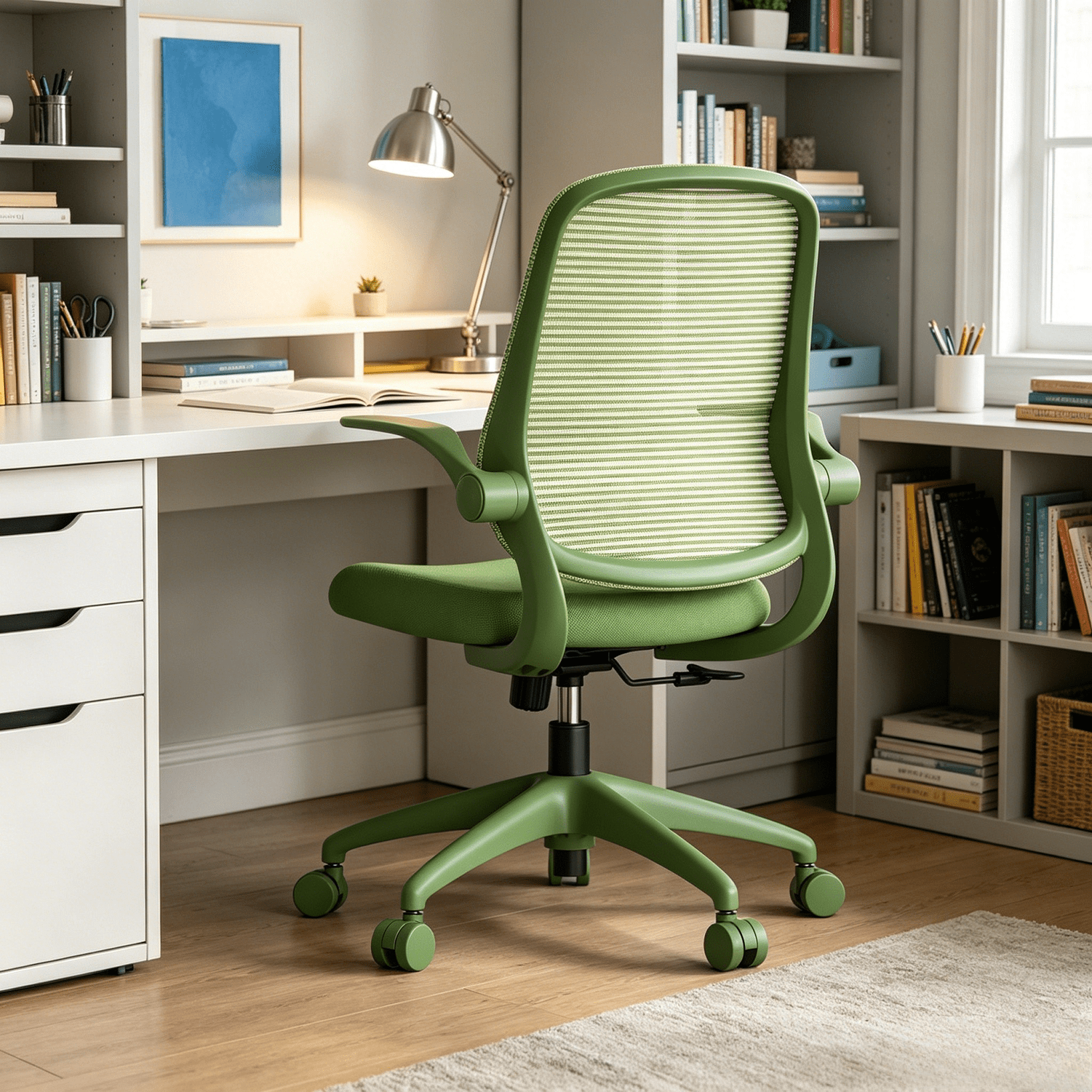 Homy Casa Green Mesh Office Chair with Flip-Up Arms, Ergonomic Swivel Desk Chair for Home Office