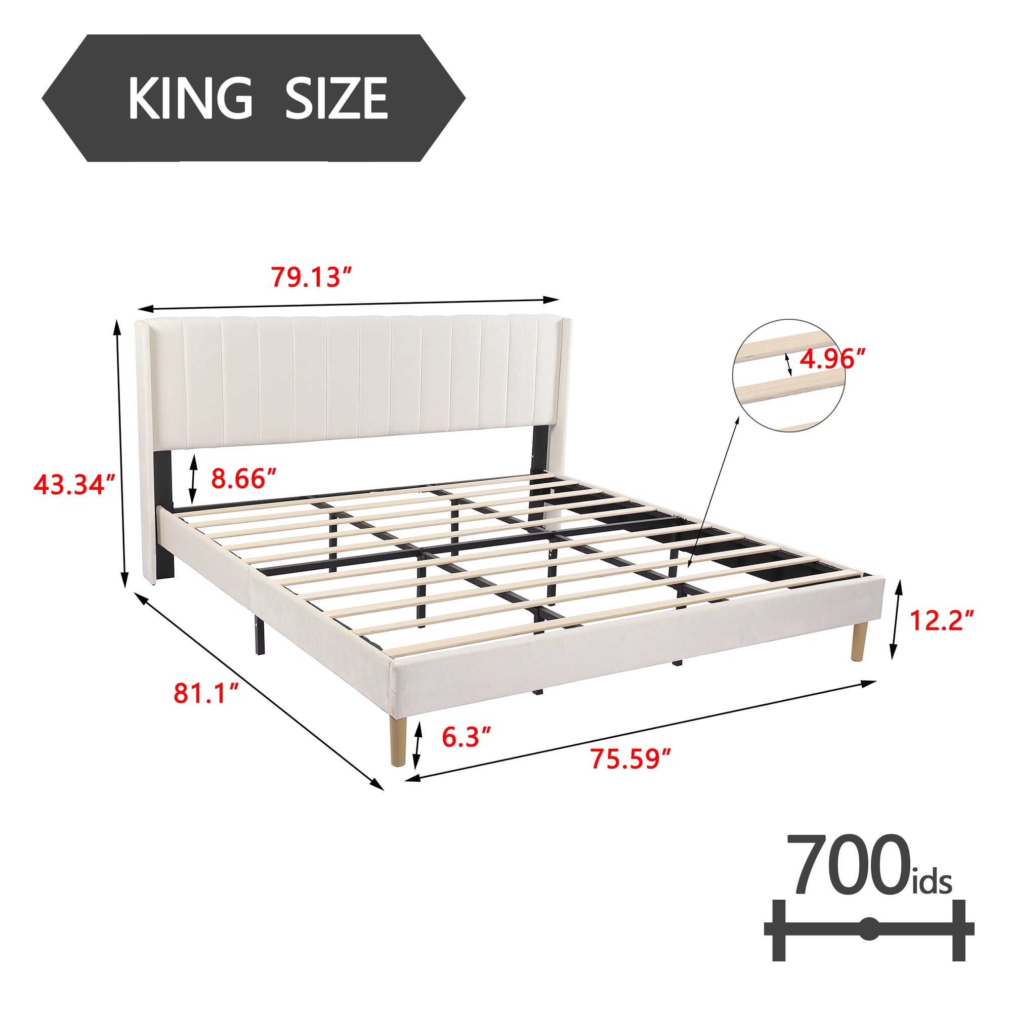 alazyhome King Size Upholstered Platform Bed Frame, Easy Assemble, Beige