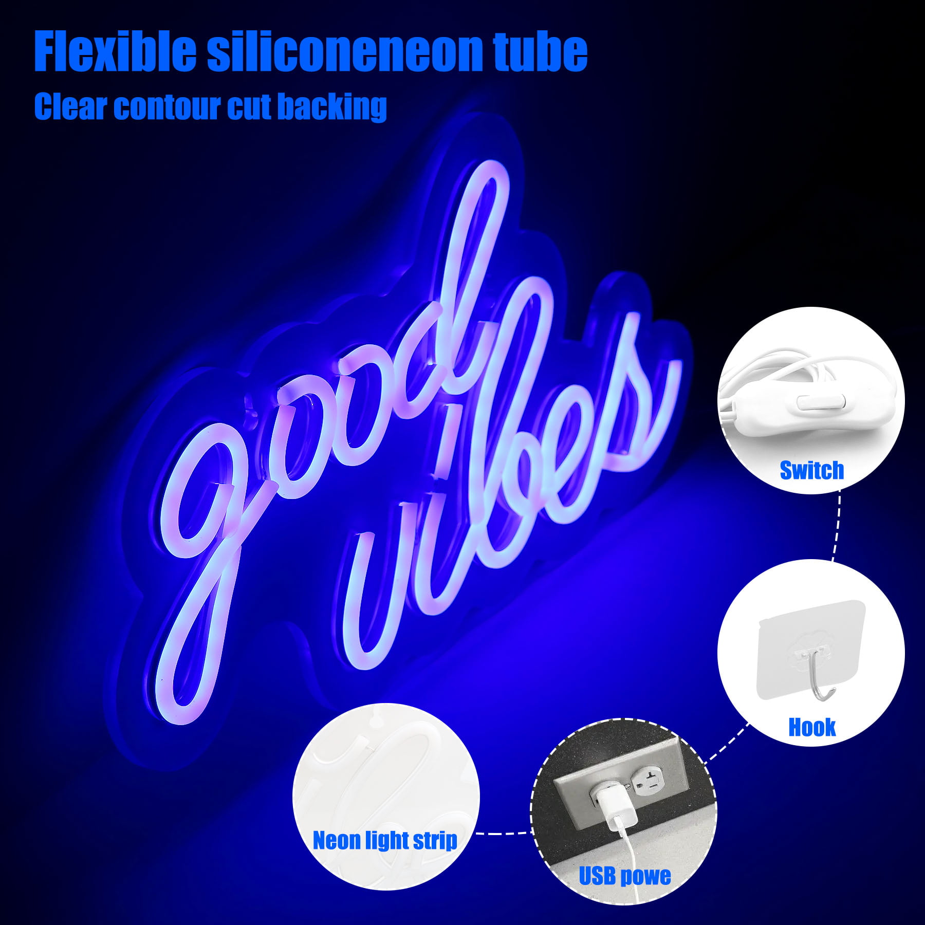 Qnbes Good Vibes Neon Sign, Led Neon Light Signs for Wall Decor 