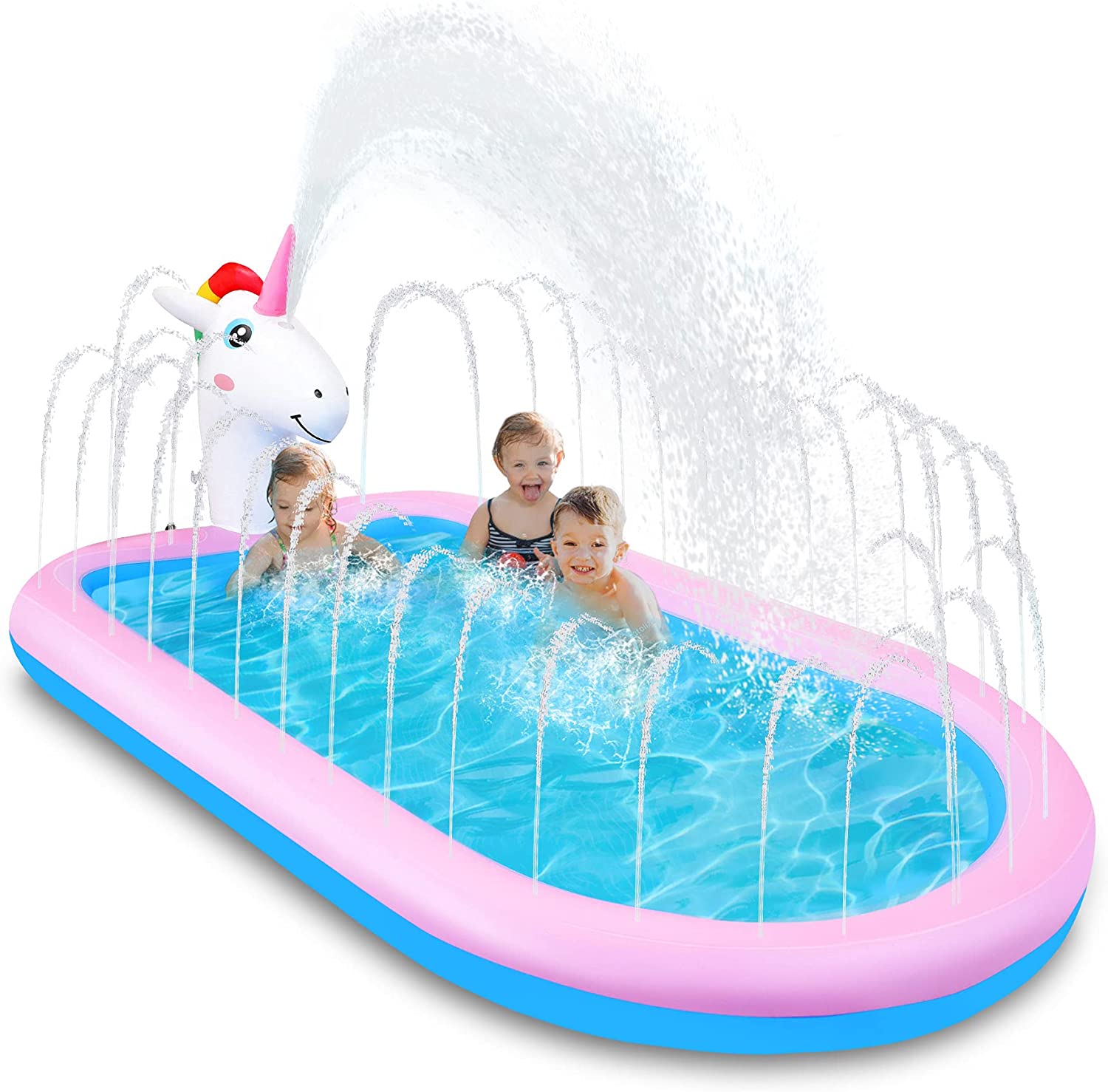 Inflatable Sprinkler Pool,3 in 1 Unicorn Splash Pad for Kids Toddler