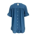 thumbnail image 6 of Women's Spring Summer Blouse - Short Sleeve Button Back Ruffled Trim, Solid Color, Casual Top for Jeans & Skirts, 6 of 7