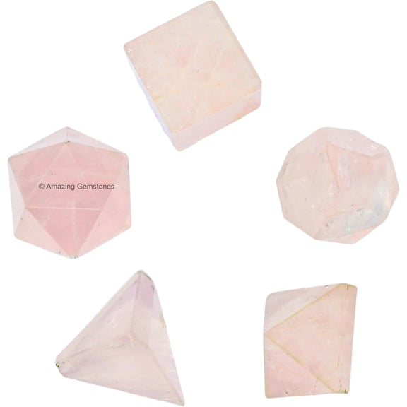 Rose Quartz Platonic Solids Crystals - Set of 5 Sacred Geometry and Healing Stones 