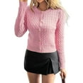thumbnail image 2 of Women'S Cropped Cable Knit Cardigan Short Fall Long Sleeve Light-Weight Button Up Sweater Pink XL, 2 of 7