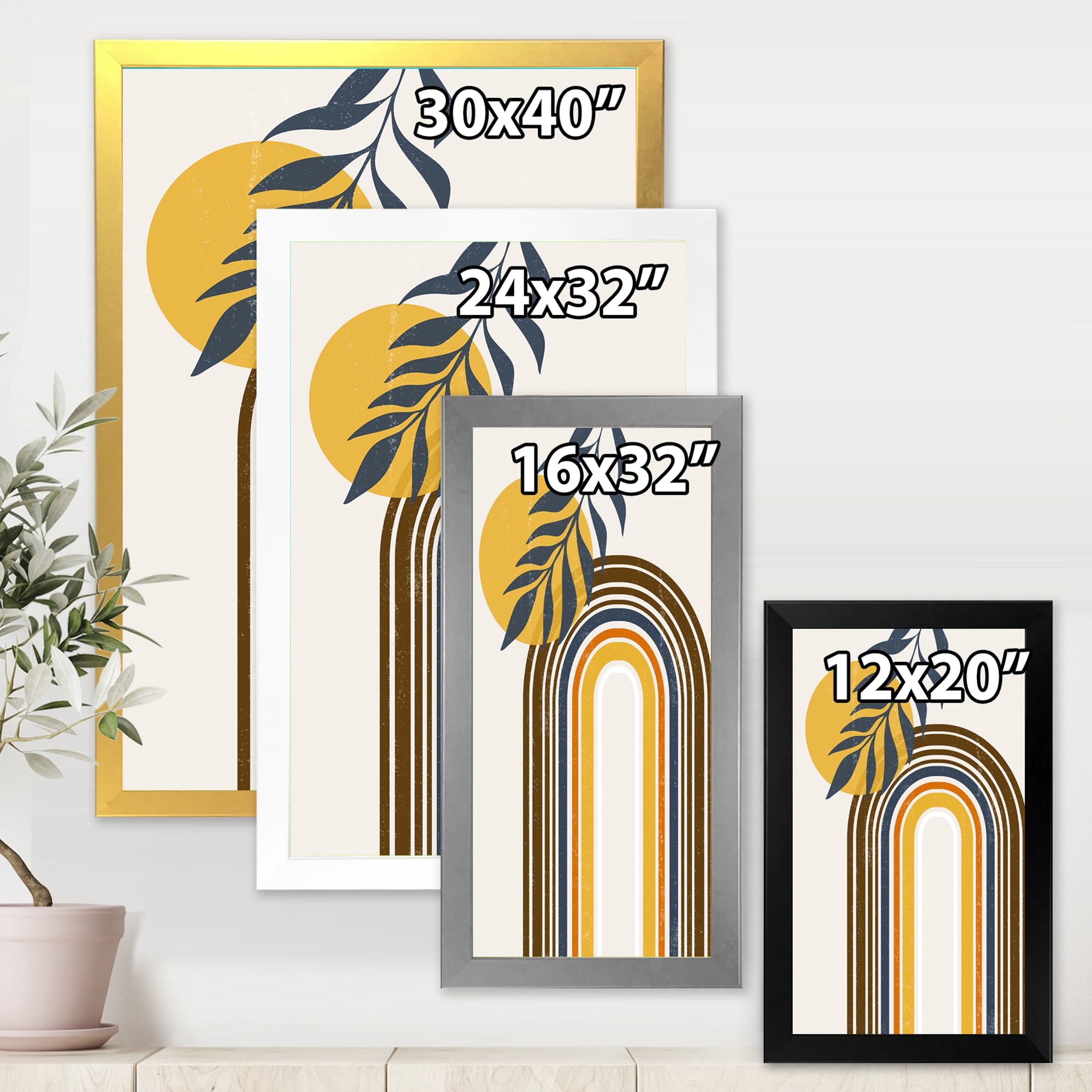 Designart 'Abstract Moon Sun Leaves II' Modern Framed Art Print